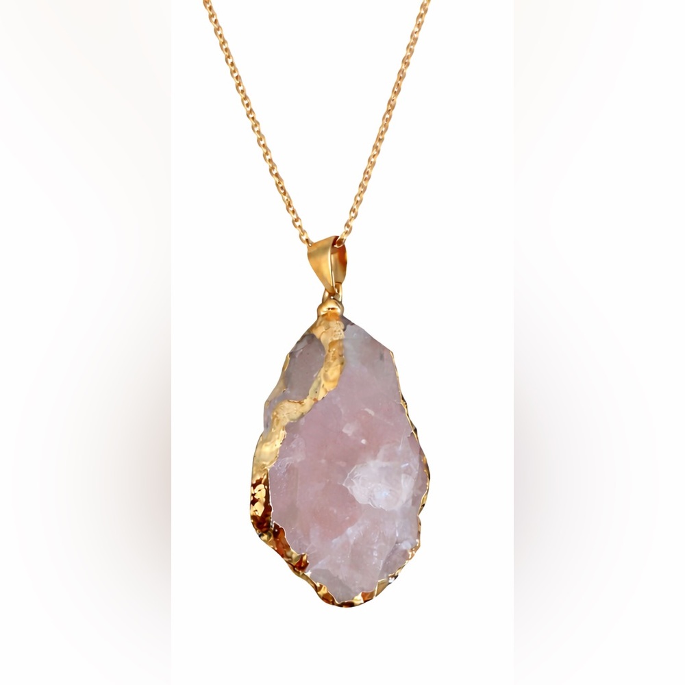 Raw Rose Quartz Gold Pendant Necklace 16–18” Adjustable |Crystal Healing Jewelry - Picture 3 of 3